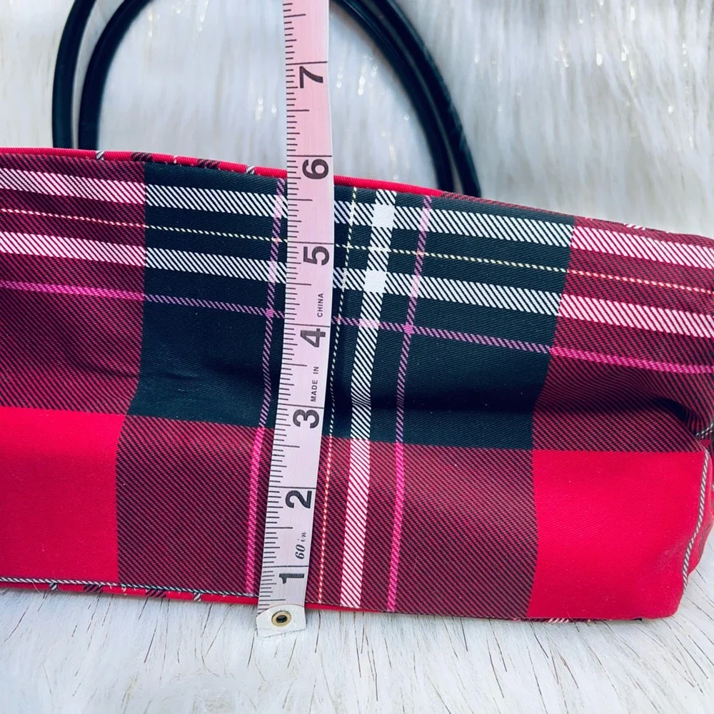 Victorias Secret Womens Tote Bag Multicolor Plaid Embroidered Dual Handle M